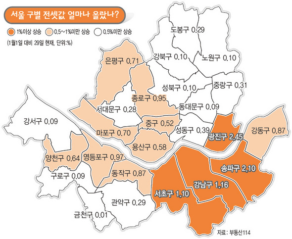 서울 구별 전셋값 얼마나 올랐나