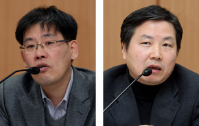 왼쪽부터 김병권 부원장, 홍종학 교수