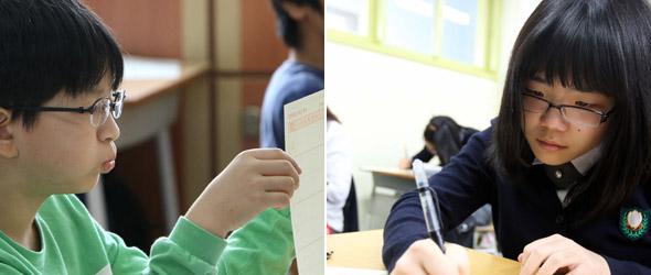 국가수준의 학업성취도 평가(일제고사)가 치러진 지난해 10월13일 서울 동대문구 신당초등학교 6학년 학생들(왼쪽 사진)과 여의도여고 1학년 학생들이 시험을 치르고 있다.  이종근 김태형 기자 <A href="mailto:root2@hani.co.kr">root2@hani.co.kr</A>