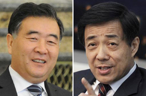왼쪽부터 왕양 광둥성 당서기, 보시라이 충칭시 당서기.