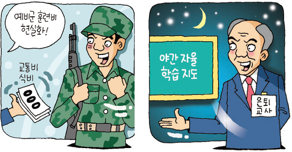 “예비군 훈련비 현실화”“은퇴교사 야자 투입”