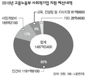 2010년 고용노동부 사회적기업 지원 예산내역