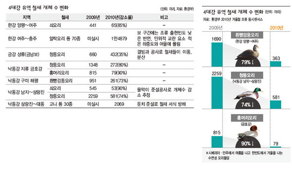 4대강 유역 철새 개체 수 변화(※ 이미지를 클릭하면 크게 볼 수 있습니다)