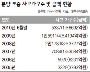 분양 보증 사고가구수 및 금액 현황