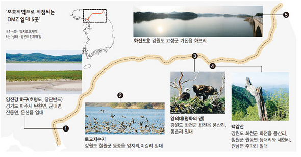 ‘보호지역으로 지정되는 DMZ 일대 5곳’ (※ 클릭하시면 더 크게 보실 수 있습니다)