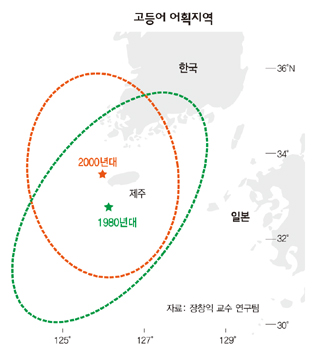 지구 온난화에 따라 아열대화가 우리나라 남해안까지 진행돼 고등어의 어획지역이 북상하고 있다. 장창익 부경대 교수팀은 2108년이면 고등어 어획지역이 배타적 경제수역(EEZ) 밖으로 벗어날 것으로 예상했다.