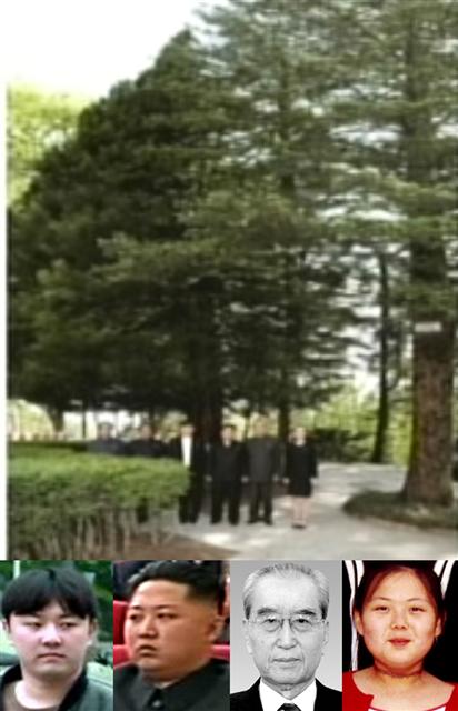 북한 <조선중앙텔레비전>이 지난해 4월27일 김정일 국방위원장의 원산농업대학 현지지도 소식을 보도하면서 방영한 화면을 갈무리한 사진. 김 위원장의 둘째아들인 정철과 후계자 정은, 김기남 당 비서, 딸 여정(왼쪽부터)으로 추정된다. 
