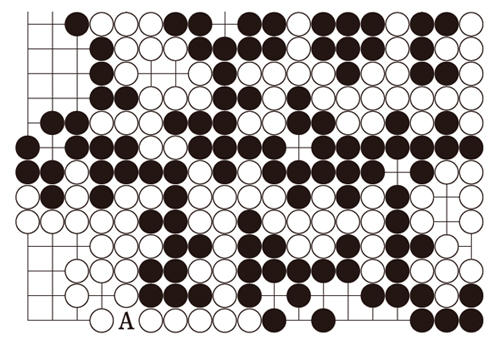 A의 곳은 옥집으로 백을 든 안관욱 8단이 메워야 했다. 그러나 흑을 쥔 김윤영 초단은 이곳을 상대 집으로 착각해 사석으로 메워 반집승이 반집패가 됐다.

