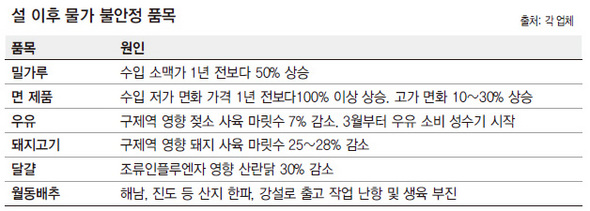 설 이후 물가 불안정 품목