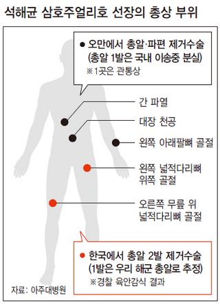 석해균 삼호주얼리호 선장의 총상 부위
