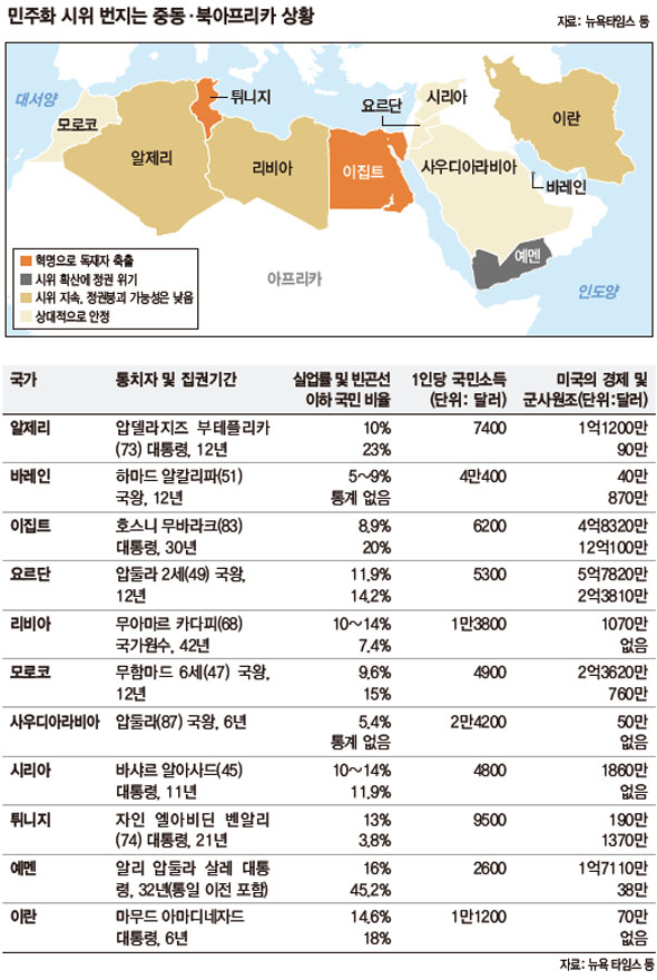 민주화 시위 번지는 중동·북아프리카 상황