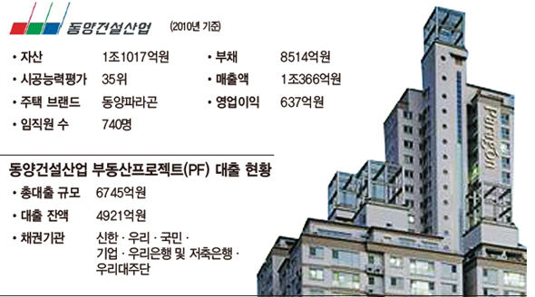 동양건설산업 부동산프로젝트(PF) 대출 현황