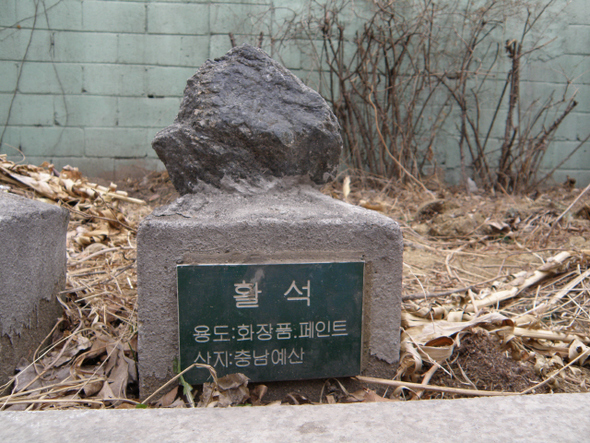 석면이 검출된 한 학교 운동장의 전시 암석.