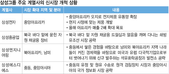 삼성그룹 주요 계열사의 신시장 개척 상황