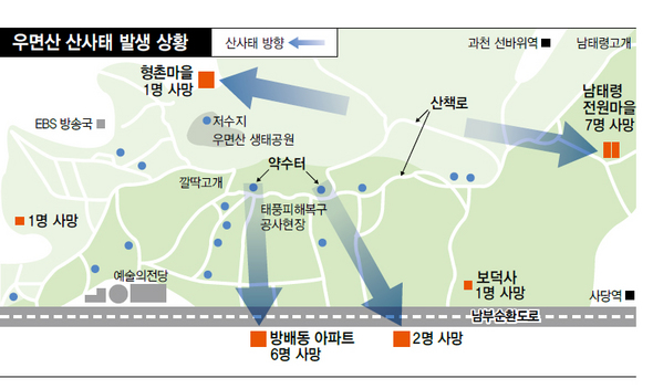 우면산 산사태 발생 상황