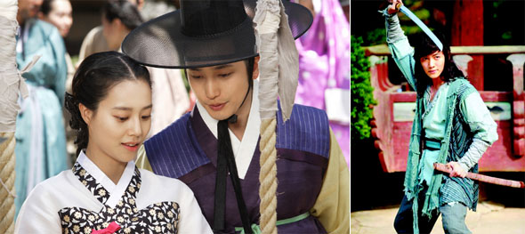 드라마 <공주의 남자>의 주인공 세령(문채원)과 김승유(박시후). 오른쪽 사진은 <무사 백동수>의 백동수(지창욱).  한국방송·에스비에스 제공