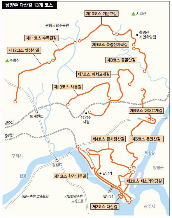 남양주 다산길 13개 코스