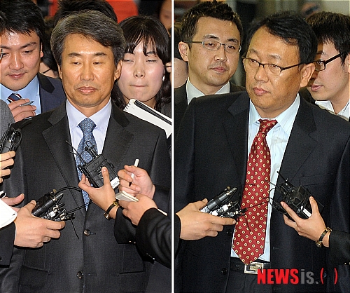 신재민 전 문화체육관광부 차관(왼쪽)과 이국철 SLS그룹 회장