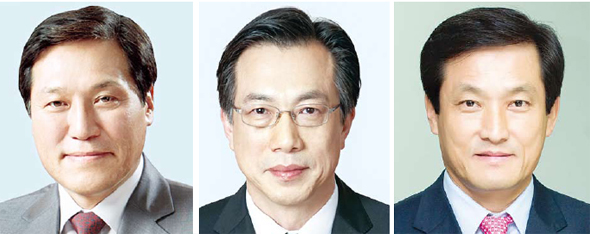 왼쪽부터 문종훈 에스케이엠앤씨(SKM&C) 사장, 김세대 에스케이네트웍스 워커힐 사장, 이문석 에스케이케미칼 그린케미칼비즈 사장