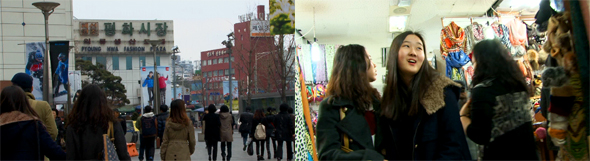 희원이와 소원이는 평화비 봄 옷을 사려고 3월2일 서울 동대문구 평화시장을 빙빙 돌았다. 영상갈무리/조소영피디