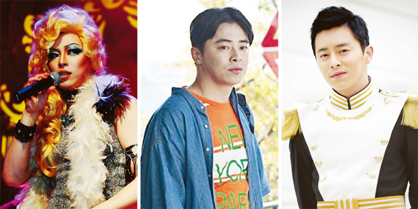 비련의 트랜스젠더 <헤드윅>(왼쪽), 웃긴 연애코치 친구 <건축학개론>(가운데), 우직한 근위중대장 <더킹투하츠>(오른쪽)에 출연한 배우 조정석씨.
