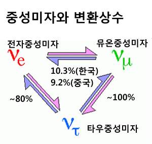 세 종류의 중성미자는 시간에 따라 서로 다른 종류로 변환을 거듭한다. 그 변환의 세기를 변환상수라 한다.