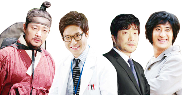 왼쪽부터 <닥터진> 이범수, <넝쿨째 굴러온 당신> 유준상, <추적자> 손현주, <각시탈> 신현준.  문화방송, 에스비에스, 한국방송2 제공