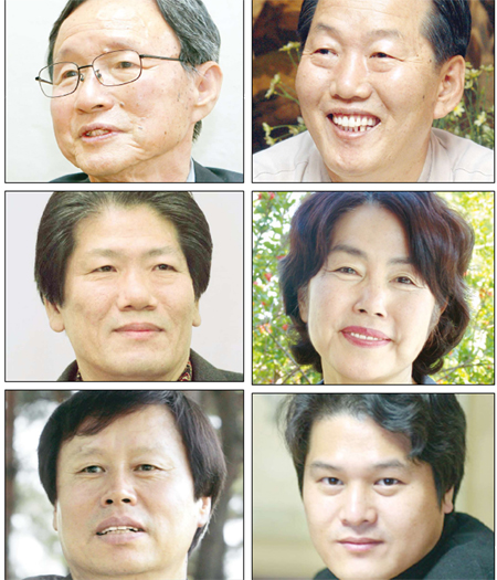 왼쪽 위부터 신경림, 양성우, 도종환. 오른쪽 위부터 김준태, 강은교, 손택수 시인. <한겨레> 자료사진