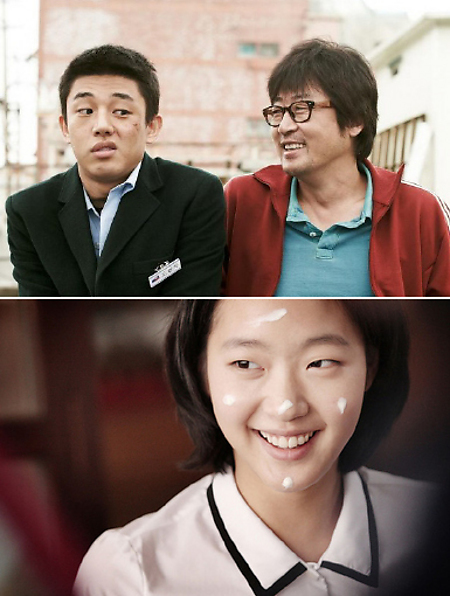 최근 소설을 영화화한 영화들의 스틸컷 <완득이> <은교>(왼쪽부터).