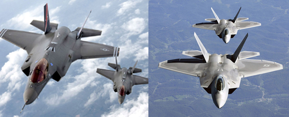 첨단 전투기 F-35(왼쪽)와 F-22.