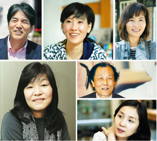 왼쪽 위부터 시계방향으로 박범신, 정유정, 공지영, 조정래, 정이현, 신경숙 작가