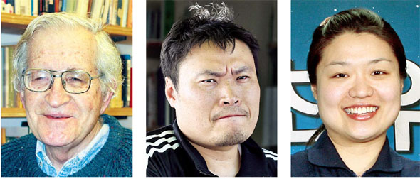(왼쪽부터)노엄 촘스키 미국 매사추세츠공과대학(MIT) 교수, 만화가 강풀(40), 우주인 이소연(36)