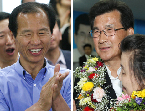 왼쪽부터 강원지사 최문순 후보, 충북지사 이시종 후보.