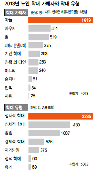 2013년 노인 학대 가해자와 학대 유형