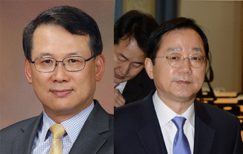<와이티엔> 출신 윤두현 청와대 홍보수석(오른쪽), <에스비에스> 출신 이남기 전 청와대 홍보수석(왼쪽). <한겨레> 자료사진