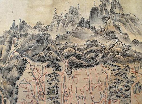한양을 그린 1788년작 <도성도>. 최원석 경상대 교수의 책 <사람의 산, 우리 산의 인문학>은 산에 관한 우리의 관념과 역사를 인문학적 관점에서 파고든 역작이다. 
