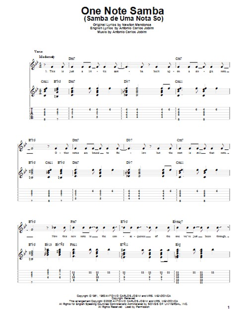 악보출처 http://www.sheetmusicdirect.us/sheetmusic/song/1000130441/one-note-samba-samba-de-uma-nota-so
