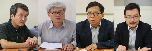 (왼쪽부터) 김창록 경북대 법학전문대학원 교수, 오태규 ‘한겨레’ 논설위원실장, 이원덕 국민대 국제학부 교수, 조세영 동서대 특임교수