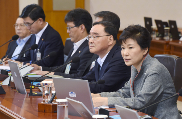박근혜 대통령이 30일 청와대에서 열린 국무회의에서 발언을 하고 있다. 청와대 사진기자단
