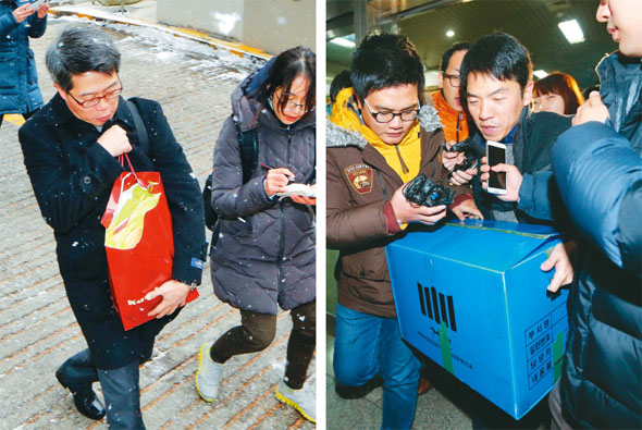 ‘정윤회 국정 개입 문건’ 유출 의혹을 수사중인 검찰이 3일 박관천 전 청와대 행정관의 서울 노원구 하계동 집(왼쪽 사진)과 현 근무지인 도봉경찰서를 압수수색해 압수한 물품들을 옮기고 있다. 이정아 신소영 기자 leej@hani.co.kr