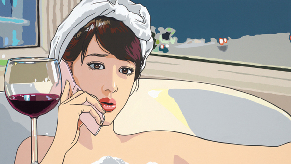 대중적 드라마의 한 장면을 화폭에 그대로 떠옮긴 이동기씨의 아크릴 그림 ‘욕조 속의 여인’.

