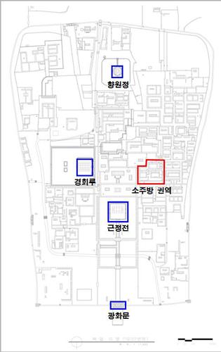 복원된 소주방 권역의 위치 / 사진 문화재청 제공