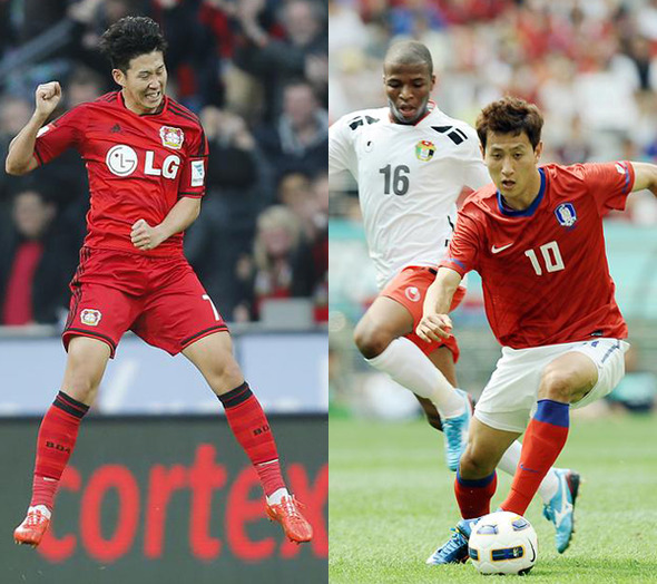 독일 프로축구 분데스리가에서 뛰고 있는 손흥민(레버쿠젠)과 지동원(아우크스부르크). 한겨레 자료 사진