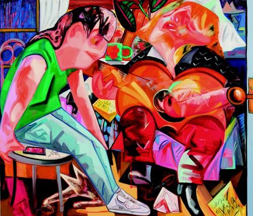 미국 작가 데이나 슈츠의 그림 ‘싱어 송 라이터’. 20세기 초 독일 표현주의 회화 같은 강렬한 색감을 보여준다. 도판 삼성미술관플라토 제공