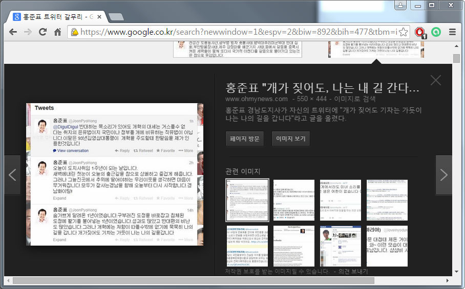 ‘홍준표 트위터’ 구글 이미지 검색 결과 갈무리