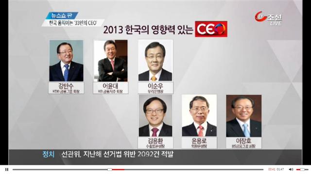 티브이조선은 2013년 2월15일 <뉴스쇼 판>에서 ‘영향력 있는 시이오’ 선정 관련 보도를 했다. 티브이조선 화면 갈무리