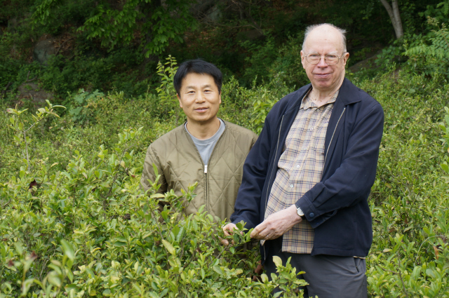 효암산방 주인 홍경희(사진 왼쪽)씨와 차로 맺어진 23년 도반 안선재(73·본명 브러더 앤서니·오른쪽) 수사.