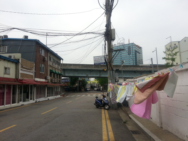 서울 영등포 집창촌 담벼락에 바람이 분다. 전날의 흔적이 씻긴 수건이 나부낀다. 아침이 되면 쇼핑몰 타임스퀘어에 사람들이 들어오고 집창촌은 가게마다 유리문을 닫고 붉은 커튼을 내린다. 집창촌의 아침은 죽은 듯 적막하다. 여기에도 사람이 살고 있음을 말하는 듯 빨래가 바람에 날린다. 사진 박유리 기자