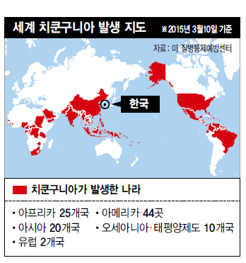 세계 치쿤구니아 발생 지도 (※ 이미지를 클릭하면 크게 볼 수 있습니다)