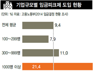 기업규모별 임금피크제 도입 현황